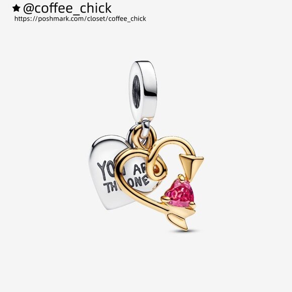 Pandora Engravable Heart & Arrow Double Dangle Charm - Picture 1 of 6